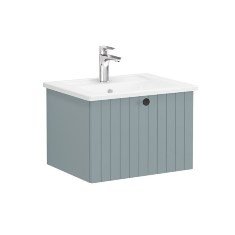 Vitra Root Groove 69348 Lavabo Dolabı, Tek Çekmeceli, 60 Cm, Mat Fiyord Yeşili, Köşeli Lavabolu